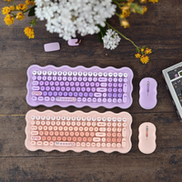 COTECi - Teclado y Ratón Inalámbricos Retro Redondos de 98 Teclas, Color Morado, con Diseño de Gato, para Oficina en Casa, Portátil, 2.4G