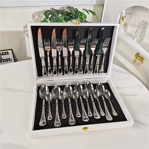 Juego de Cubiertos de Acero Inoxidable de 24 Piezas con Acabado Dorado Espejo, Estilo Clásico Artesanal, para Regalo de Regreso a Clases, Reutilizable y Portátil - Product Image 1