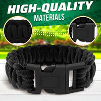 Bracelet en paracorde noir en gros avec boucle à dégagement rapide, bracelet en cordon de parachute tressé en nylon pour le camping et la randonnée en extérieur