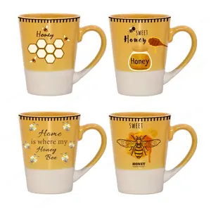 Taza de cerámica esmaltada con diseño personalizado, taza de café de abeja y miel, Color amarillo - Product Image 1