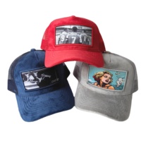 Casquette Trucker en Velours Personnalisée en Gros, 5 Panneaux, Broderie 3D, Patch Appliqué Sportif, Noire
