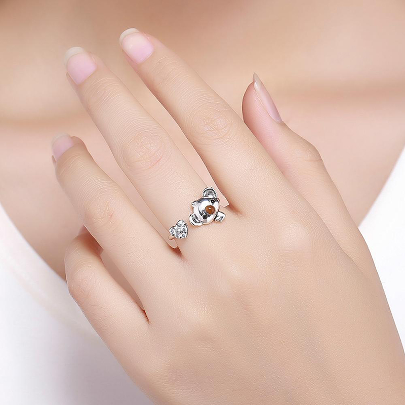 GT05 Boho Koala Bear Ring Cute Love Animal Rings Anel for