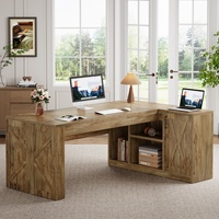 Bureau exécutif en forme de L de 70.8 pouces, grande table de bureau avec armoire de rangement, poste informatique en bois de ferme pour bureau à domicile