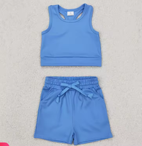 Ensembles de vêtements pour fillettes : débardeur de yoga couleur unie et short assorti, prêts à être expédiés - Product Image 4