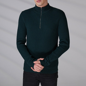 Pull en tricot côtelé pour homme OEKO-TEX, col zippé, en laine anti-boulochage, tricot d'hiver personnalisé à manches longues - Product Image 4
