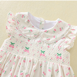 Nuevo Vestido de Verano para Niñas con Mangas con <span class=keywords><strong>Volantes</strong></span>, Estilo Coreano, Bordado de Cerezas, Vestido Dulce de Algodón Estampado - Product Image 3