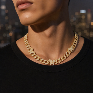Collier ras du <span class=keywords><strong>cou</strong></span> ChuYao Butterfly Cuban Link Iced Out doré avec cristaux, style Hip Hop, pour <span class=keywords><strong>femme</strong></span>, vente en gros - Product Image 3
