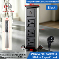 Enchufe retráctil neumático con 3 tomas universales y carga USB A+C para mesa de cocina, isla de cocina u oficina.