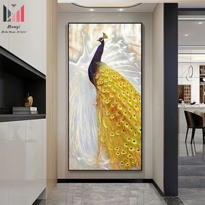 <span class=keywords><strong>Cuadros</strong></span> de arte de pavo real para pared, carteles de porcelana de cristal <span class=keywords><strong>con</strong></span> marco abstracto de lujo para decoración del hogar y la sala de estar - Product Image 2