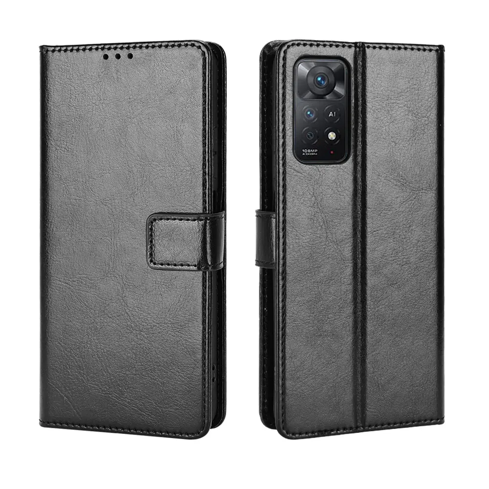 For Redmi Note 11 Pro Wallet Case, PU Leather Credit Card Holder Stand Wrist Strap Flip Folio Phone Cover For Redmi Note 11 Pro