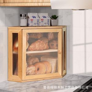 Boîte à pain en bambou, étagère de rangement en bois avec porte en acrylique pour comptoir de cuisine, utilisation en coin - Product Image 2
