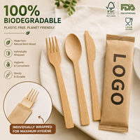 Ensemble de couverts jetables écologiques personnalisés avec logo imprimé, biodégradables et recyclables, cuillères, couteaux et fourchettes en bambou pour fêtes et restaurants