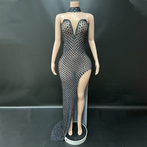 Novance Y4348女装热卖闪亮水晶舞会礼服奢华黑色落地生日派对晚礼服 - Product Image 1