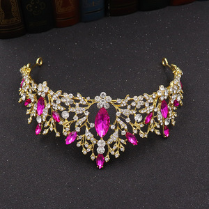 Wholesale Wedding Hair Accessories Gold <strong>Crown</strong> <strong>Tiaras</strong> Rose <strong>Red</strong> Rhinestones <strong>Crown</strong>