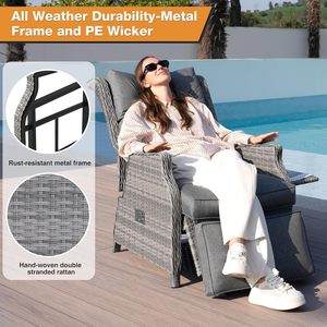 Tumbona <span class=keywords><strong>de</strong></span> Jardín COMLAX FIELD, Reposera <span class=keywords><strong>de</strong></span> Bambú con Cojines Gruesos, Mesa Plegable Ajustable, para Interiores y Exteriores, Color Gris Oscuro, Hecho en China - Product Image 6