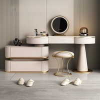 Table de maquillage de luxe en bois massif écologique à poser au sol avec miroir LED, coiffeuse moderne avec tiroirs interchangeables
