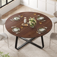 Table à manger ronde en bois de noyer de haute qualité, style moderne, avec pieds croisés, 59,8 pouces, durable, pour restaurant et banquet