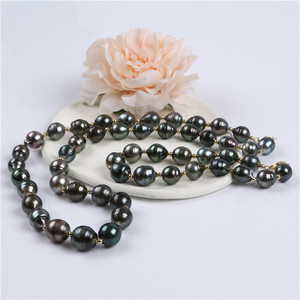 Colliers en perles naturelles pour femmes, accessoire Simple et à la mode, style taiti noir, Baroque, Akoya, taille 10-12mm - Product Image 3