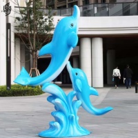 Grande sculpture d'animal en fibre de verre en forme de dauphin, thème océanique, pour la décoration extérieure des océanariums