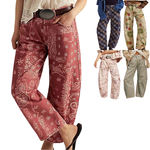 Fitspi Women Vintage Print Wide Leg Jeans Retro Paisley <strong>Floral</strong> High Waisted Denim Pants Casual Loose Straight <strong>Trousers</strong> for <strong>Ladie</strong> - Product Image 1