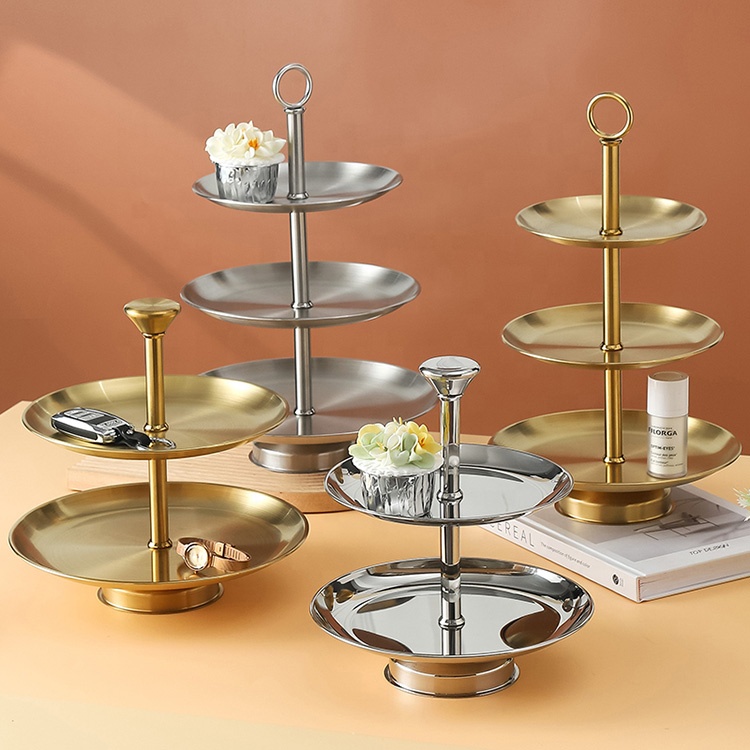 Tianxing Serveerschaal Dessert Stand 3 Tier Cupcake Display Toren Roestvrij Staal Ronde Snack Cake Stand Voor Huwelijksfeest