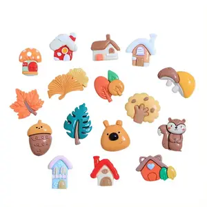 Kawaii Style Autumn Squirrel Mushroom House Mappe Leaf Theme Resin Cabochons Artificial Souvenir