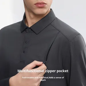 <span class=keywords><strong>Polo</strong></span> a maniche lunghe da uomo, nuova collezione, con colletto alla coreana, tinta unita, per primavera autunno, abbigliamento casual da lavoro - Product Image 3