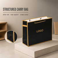 Sacs shopping en papier noir et or OEM, logo personnalisé, poignées en corde, pour vêtements, cadeaux, emballage de détail, vente en gros, marque privée