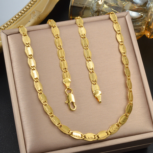 Unisex Classic Anniversary 18K Gold Plated Smooth Oval Embossed Narrow Lightweight <b>Matching</b> Necklace Set <b>Bracelets</b> - Product Image 4