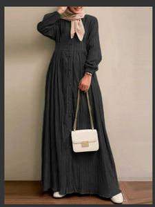 Đầm kiểu áo choàng tay phồng phong cách retro Trung Đông dành cho phụ nữ Hồi giáo năm 2025, mùa xuân thu, màu trơn, thời trang, thanh lịch - Product Image 5