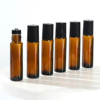 Flacons à bille d'huile essentielle de 10 ml avec bille en acier inoxydable, rechargeables, étanches, vides, en verre ambré épais