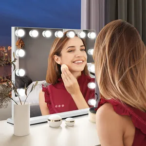 Espelho de maquiagem com LED Hollywood em A-mazon, espelho de vaidade emoldurado em alumínio com tela sensível ao toque e 15 lâmpadas, ideal para venda