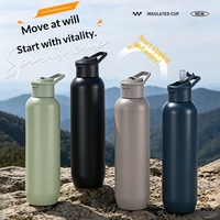 Bouteille d'eau sport portable d'extérieur en acier inoxydable 304 à double paroi isolée sous vide avec poignée, isolation thermique 12-24 heures
