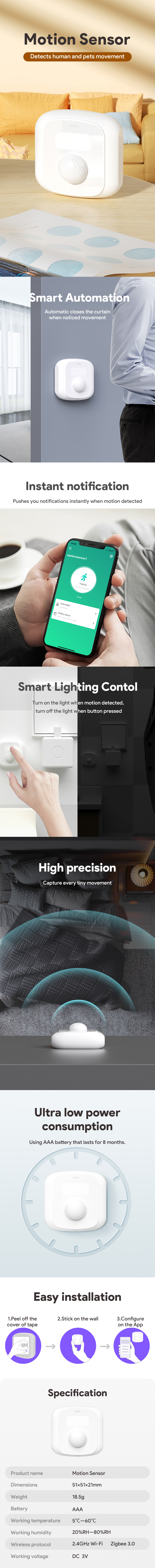 Wifi zigbee tuya PIR Motion sensor capable of detecting people and pets smart motion sensor+scene button
