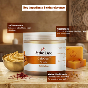 Gommage visage Gold Ojas Scrub Vedicline, formule naturelle exfoliante à base de plantes pour un nettoyage en profondeur, une peau renouvelée et un éclat lumineux. - Product Image 5