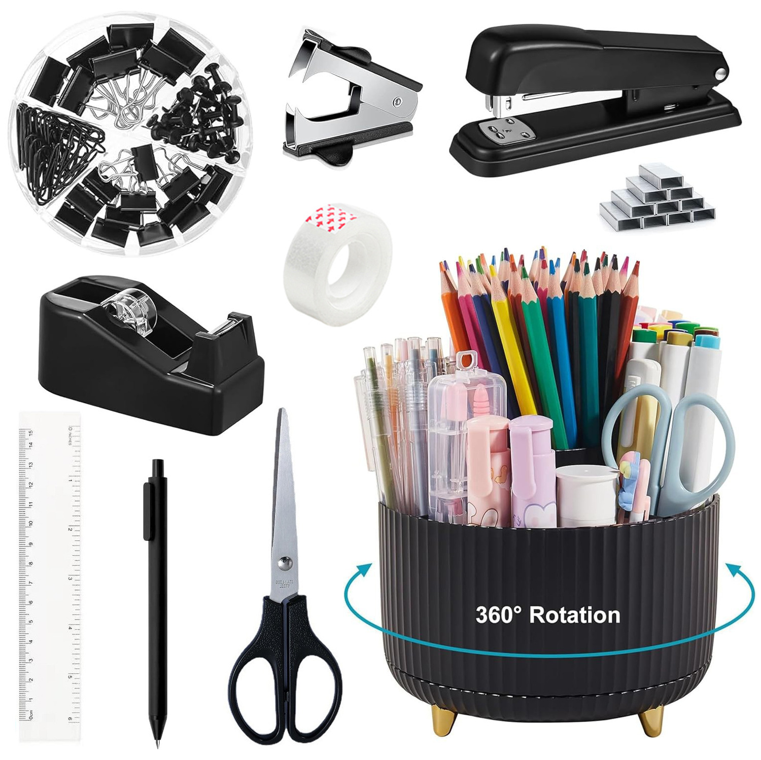 Desktop Office Stationery Set for Children Including Stapler Tape Measure Seat Scissors Paper Scissors