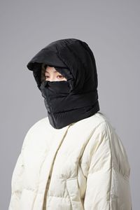 新款纯色冬季羽绒帽带面罩防风飞行员帽毛绒轻便保暖耳罩巴拉克拉瓦滑雪帽 - Product Image 4