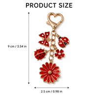 Porte-clés Papillon Fleur en Émail Rouge, Breloque Coccinelle en Alliage de Zinc Plaqué Or avec Perle, Pendentif pour Sac à Main et Décoration de Voiture pour Femme
