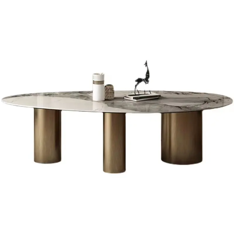 불규칙한 로얄 디자인 이탈리아 스톤 탑 2.4m 큰 식탁 10 인승 대리석 타원형 모양 식탁 세트