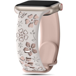 Bracelet en silicone gravé en forme de fleur à cinq pétales, conçu pour Apple Watch 4, bracelet sportif 3D gravé au laser en forme de fleur de prunier pour IWatch - Product Image 3