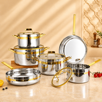 Ensemble de 10 ustensiles de cuisine en acier inoxydable 304 à trois couches, design moderne classique noir, poignées de qualité supérieure, compatible induction, poêles et casseroles
