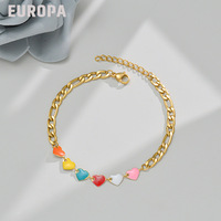 Bracelets géométriques ajustables classiques de style bohème, plaqués or 18 carats, chaîne en acier inoxydable, gouttes d'huile colorées, cœur ovale, lune, gaufre