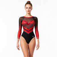 Justaucorps de gymnastique rythmique artistique personnalisé en spandex rouge et noir, tenue de sport professionnelle pour enfants et filles, usage quotidien