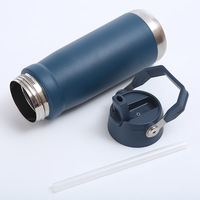 Botella de Agua Reutilizable de Acero Inoxidable de 20 oz con Pajita, Termo Deportivo de Doble Pared