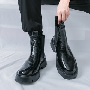 Bottes Chelsea montantes cylindriques à plateforme pour hommes, nouvelle collection automne-hiver 2025, grande taille, motif écossais en PU, semelle extérieure en caoutchouc - Product Image 6