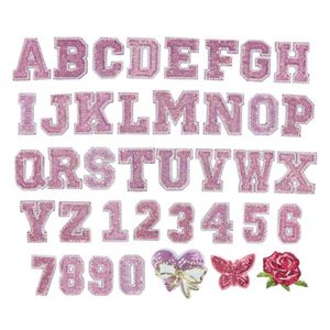 Nouveaux patchs thermocollants à sequins de 6,5 cm (2,55 pouces) avec bordure rose, or et argent, lettres et chiffres scintillants - Product Image 2