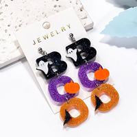 Boucles d'oreilles fantaisie en résine acrylique pour femme, motif chapeau de sorcière, chauve-souris, citrouille, fantôme, idéales pour Halloween