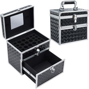 Nail Polish with Drawer Portable Manicure Organizer <b>Box</b> <b>Makeup</b> Storage <b>Box</b> Large <b>Makeup</b> Train Case with Mirror - Product Image 1