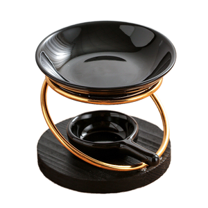 Bruciatore di Incenso in Ceramica Nera di Alta Qualità con Supporto in Metallo Dorato e Base in Legno, Ecologico e Aromatico per Casa, Spa e Ufficio - Product Image 1