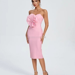 Verified Seller for Ladies High Quality Sleeveless <b>Strap</b> Bandage Dress Off the Shoulder Pink Evening Gown Dress Elegant - Product Image 6
